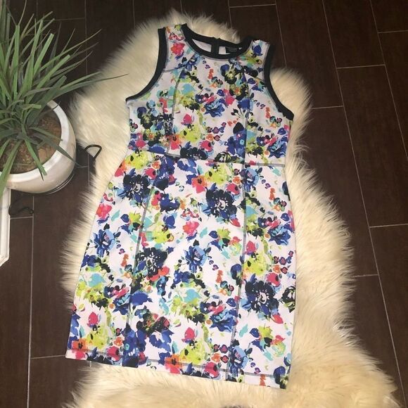 Nicole black & white floral print fitted dress XL - Picture 2 of 9